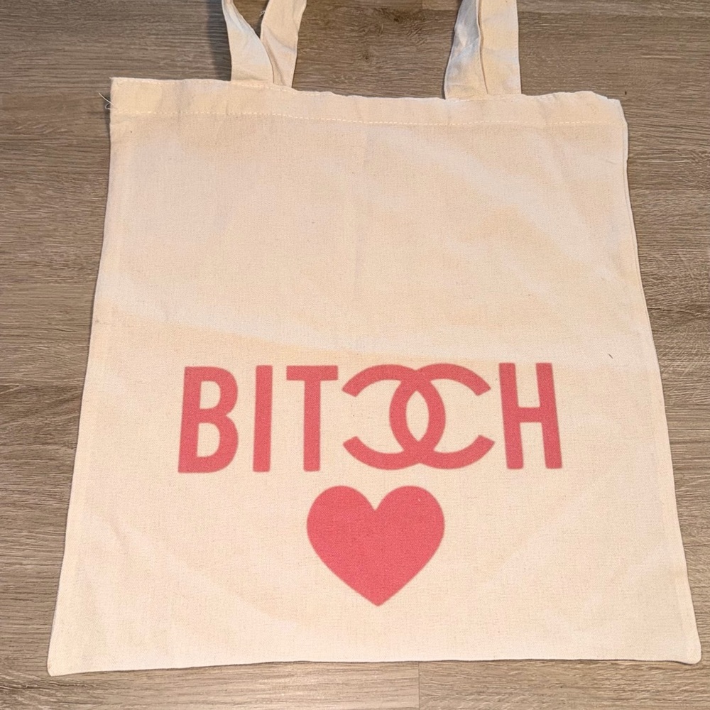 Stylish Cream Tote Bag with Pink Design